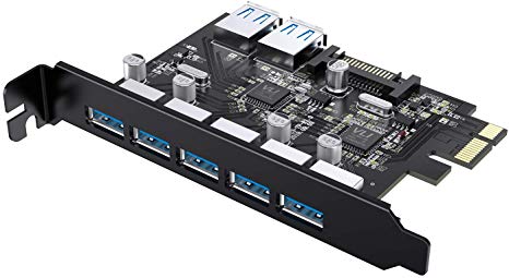 Tiergrade Superspeed 7 Ports PCI-E to USB 3.0 Expasion Card with 15-Pin SATA Power Connector - PCI Express(PCIe) Expansion Card USB Card for Desktop PC Support Windows 10/8.1/8/7/XP