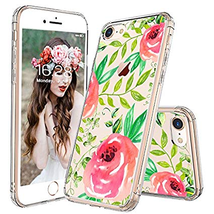 iPhone 8 Case, iPhone 7 Case, MOSNOVO Girls Red Roses Floral Flower Printed Clear Design Transparent Plastic Hard Back Case with TPU Bumper Protective Case Cover for iPhone 7 (2016) / iPhone 8 (2017)