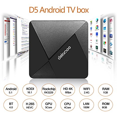 2017 the Latest DOLAMEE D5 Android tv box Rockchip RK3229 Quad-core Cortex A7 1.5GHz 32bit Android 5.1 Kodi 16.1 Fully Loaded 1GB DDR3 8GB emmc Miracast Streaming Media Player WiFi DLNA 4K2k HD