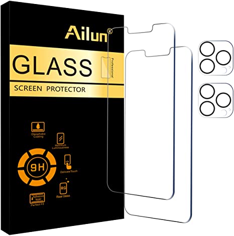 Ailun 2 Pack Screen Protector Compatible for iPhone 13 Pro Max [6.7 inch] 2021 with 2 Pack Tempered Glass Camera Lens Protector,[9H Hardness]-HD