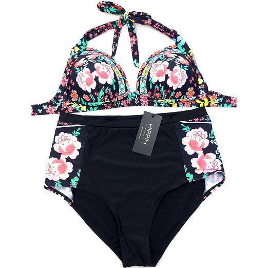 HIPPIH Women's High Waist Floral Print Halter Bikini