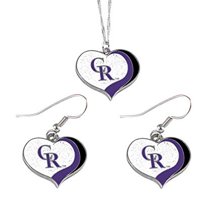 Colorado Rockies MLB Sports Team Logo Charm Gift Glitter Heart Necklace and Earring Set