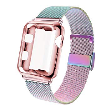 GBPOOT Compatible for Apple Watch Band 38mm 40mm 42mm 44mm with Screen Protector Case, Sports Wristband Strap Replacement Band with Protective Case for Iwatch Series 4/3/2/1