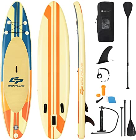 Goplus Inflatable Stand up Paddle Board Surfboard SUP Board with Adjustable Paddle Carry Bag Manual Pump Repair Kit Removable Fin for All Skill Levels, 6" Thick