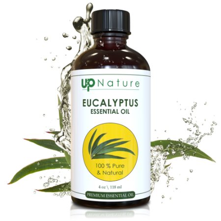 Eucalyptus Essential Oil 4 OZ - UpNature - 100 Pure and Natural Premium Therapeutic Aromatherapy Grade - With Glass Dropper - Use It To Breathe Easy and Sleep Longer - Perfect For Sauna