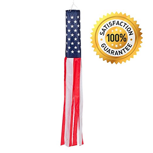 60-inch American Flag Windsock. Full-length (5 Feet) Stars and Stripes Windsocks -- Includes Hanging Clip.