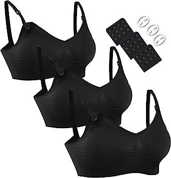 HOFISH 3PACK Full Bust Seamless Nursing Maternity Bras Bralette S-XXL with Extra Bra Extenders & Clips