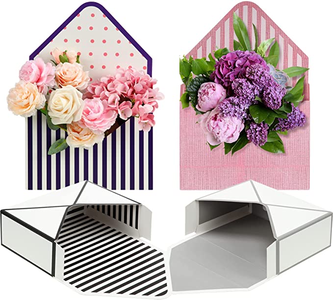 Zonon 4 Pieces Florist Bouquet Packaging Box Flower Wrapping Supplies Envelop Paper Packaging Boxes for Storing Flowers Present Storage, 7.87 x 2.75 x 6.29 Inch (Romantic)