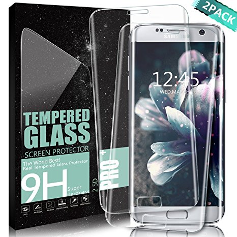 Galaxy S7 Edge Screen Protector DANTENG Full Screen Coverage (2 Pack) Ultra HD Clear Scratch Resistant Tempered Glass Screen Protector for Galaxy S7 Edge - Transparent