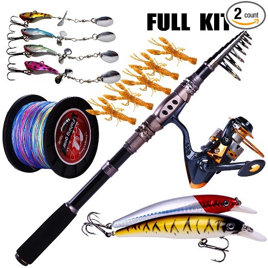Sougayilang Spinning Rod and Reel Combos Carbon Telescopic Fishing Rod Reel Line Lure Tackle Kit Combo for Saltwater Freshwater Fishing
