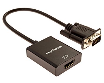 Brisk Links VGA To HDMI Output 1080P HD Audio TV AV HDTV Video Cable Converter Adapter With Audio Support - Includes Bonus High Speed HDMI Cable 6 FT