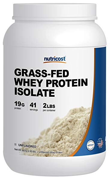 Nutricost Grass-Fed Whey Protein Isolate (Unflavored) 2LBS - Non-GMO, Gluten Free, Pure Protein