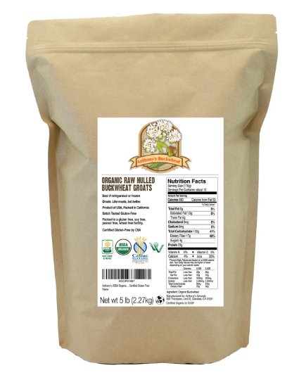 Organic Raw Hulled Buckwheat Groats 5lb by Anthonys Grown in USA Certified Gluten-Free