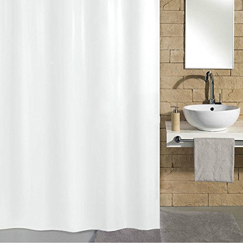 VDOMUS Mildew-Free Waterproof Fabric Bathroom Shower Curtain Liner, 70in by 72in, White