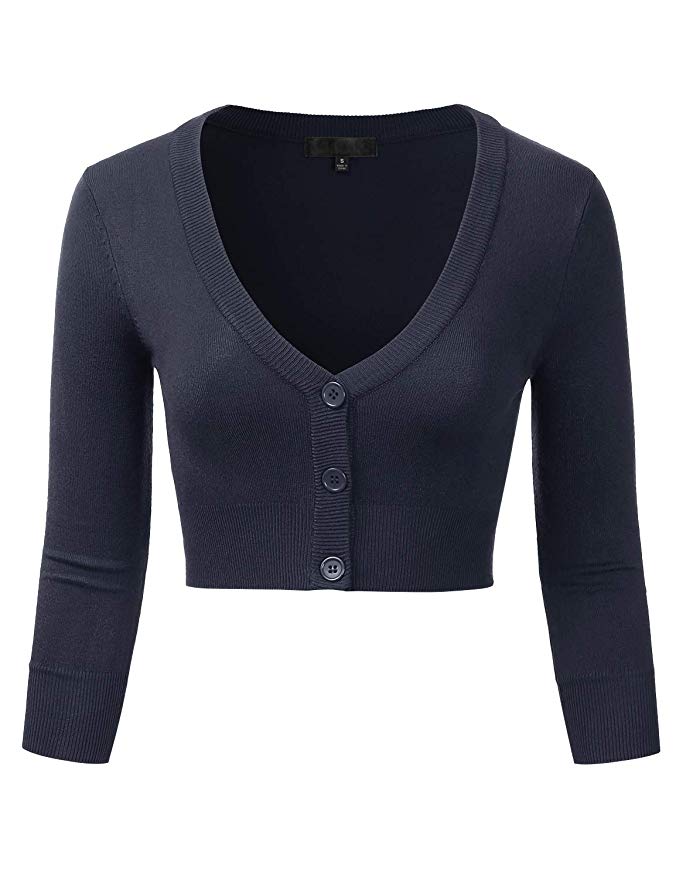 EIMIN Women's Button Down 3/4 Sleeve Cropped Bolero Cardigan Sweater (S-4XL)