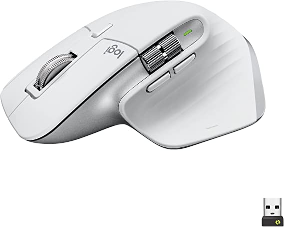 Logitech MX Master 3S - Wireless Performance Mouse with Ultra-Fast Scrolling, Ergo, 8K DPI, Track on Glass, Quiet Clicks, USB-C, Bluetooth, Windows, Linux, Chrome - Pale Grey