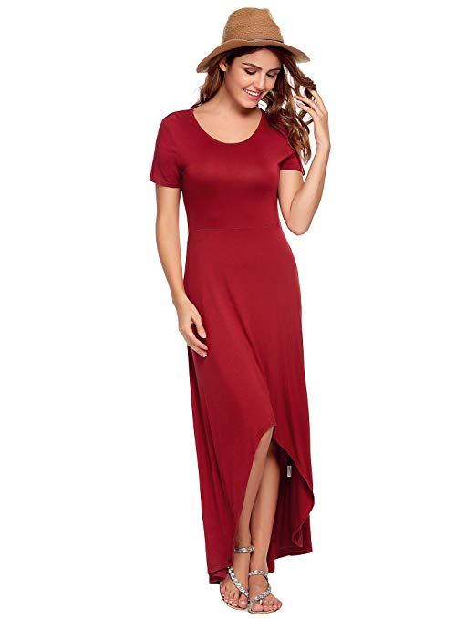 Zeagoo Women's Casual Hi Low Long Maxi Dress Short Sleeve Summer Swing Dress