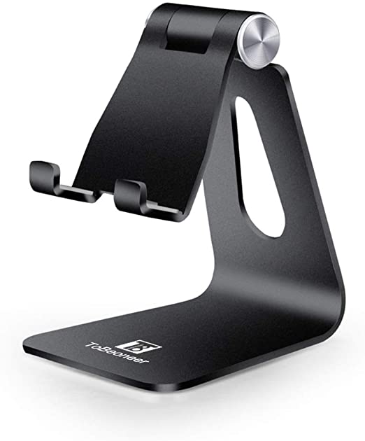 Adjustable Cell Phone Stand - ToBeoneer Phone Holder, [Update Version] Multi Angle Thicker Dock Compatible with Samsung iPhone X 8 7 6 6s Plus Charging, Home Office Desk Accessories - Black