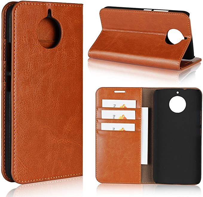 Motorola Moto G5S Plus Case,iCoverCase Genuine Leather Wallet Case [Slim Fit] Folio Book Design with Stand and Card Slots Flip Case Cover for Motorola Moto G5S Plus 5.5 inch(Light Brown)