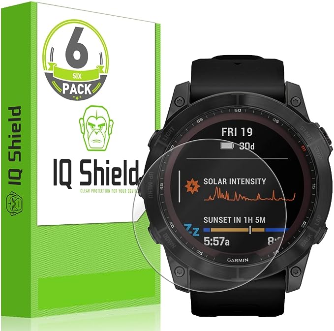 IQShield Screen Protector Compatible with Garmin Fenix 7X /Fenix 7X Solar/Fenix 7X Sapphire Solar 51mm (6-Pack) Anti-Bubble Clear Film