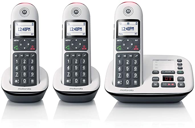 Motorola CD5013 DECT 6.0 Cordless Phone with Answering Machine, Call Block and Volume Boost, White, 3 Handsets