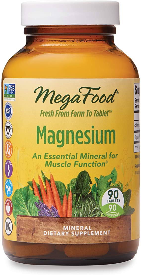 MegaFood, Magnesium, Helps Maintain Nerve and Muscle Function, Essential Mineral Dietary Supplement, Gluten Free, Vegan, 90 Count Tablets (90 Servings)