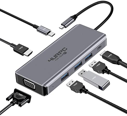 USB C Hub HDMI Adapter, 8-in-1 USB C Adapter with 4K HDMI, 3 USB 3.0, 100W PD, VGA and Audio, USB C Multiport Adapter Hub for MacBook Pro 2019/2018/2017, MacBook Air, Dell XPS More USB Type C Devices