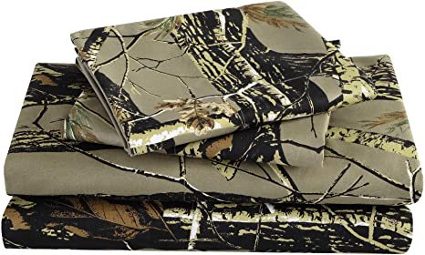 Chezmoi Collection Salem 4-Piece Forest Woods Sheet Set - Nature Camo Tree Leaves Printed Soft Microfiber Sheets - RV Queen/Short Queen, Natural