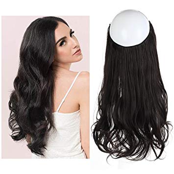 Secret Hair Extensions Halo Invisiable Flip Hidden Wire Crown Natural Wavy Curly Black Brown Long Synthetic Hairpiece For Women Japan Heat Temperature Fiber SARLA 18" 4.4oz M01&4