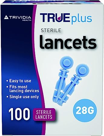 TRUEplus Single-Use Sterile Lancets 28 Gauge 100-Pieces, Colourless