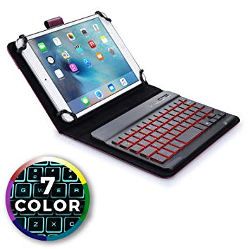 Cooper Backlight Executive Keyboard Case for 7-8 Inch Tablets | 2-in-1 Bluetooth Wireless Backlit Keyboard, Leather Folio, 7 Color Keys (Purple)