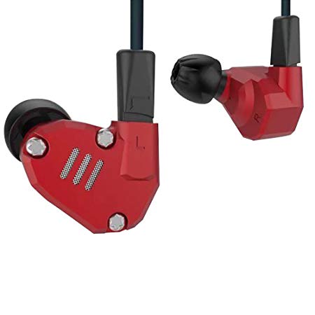 KZ ZS6 2DD 2BA HiFi Quad Driver Earphones with Microphone Detachable Cable, Red