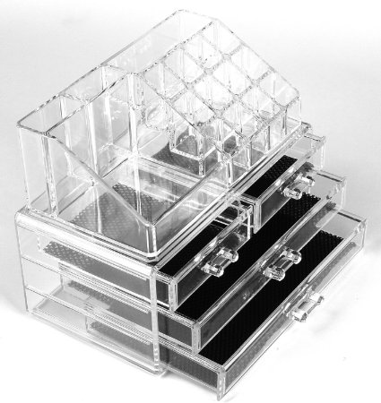 DOUBLE LAYER BEAUTY CLEAR ACRYLIC COSMETIC DRAWER / MAKE UP NAIL POLISH VARNISH DISPLAY STAND / ORGANISER / RACK / HOLDER CAN ALSO BE USED FOR MAKEUP BRUSH SETS, JEWELLERY AND ARTS AND CRAFT - 20 SECTIONS