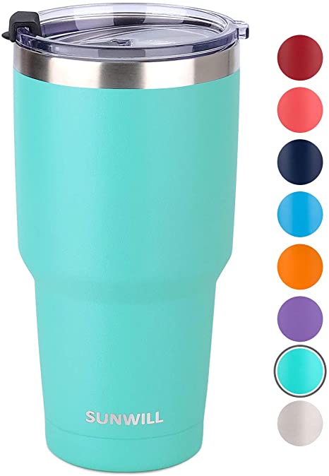 SUNWILL 30oz Tumbler with Lid, Stainless Steel Vacuum Insulated Double Wall Travel Tumbler, Durable Insulated Coffee Mug, Powder Coated Teal, Thermal Cup with Spill Proof Lid