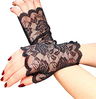 Tinksky Women Half Hand Short Gloves UV Protection Fingerless Gloves Sun Block for Driving, gift for women 1Pair(Black)