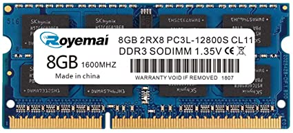 ROYEMAI 8GB DDR3 RAM, DDR3 1600 8GB PC3L-12800S DDR3L Sodimm 2Rx8 1.35V/1.5V CL11 Notebook RAM Memory for Laptop Computer
