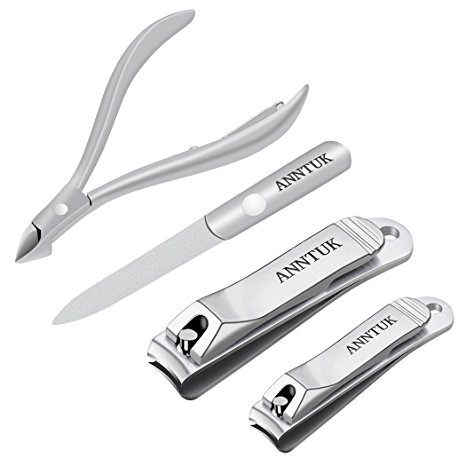 Anntuk Nail Clippers Set, 4PCS Sharpest Stainless Steel Fingernail clippers, Toenail Clippers (standard and for thick ingrown nails) and nail file for Men and Women