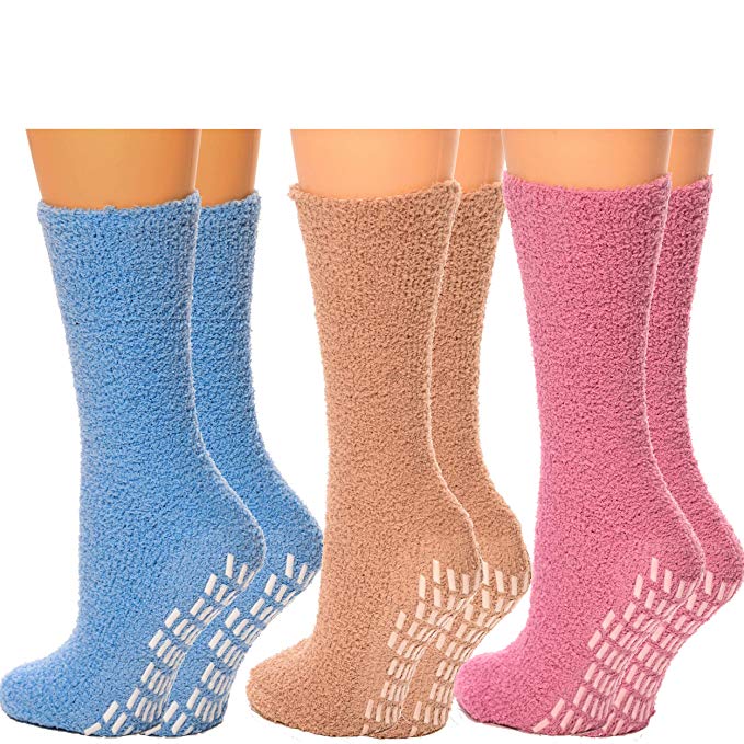 Debra Weitzner Non slip Hospital Socks Women Men Fuzzy Cozy Socks 6 pairs