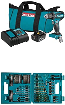 Makita XFD131 18V LXT Lithium-Ion Brushless Cordless 1/2 In. Driver-Drill Kit (3.0Ah) and B-49373 75 PC Metric Drill and Screw Bit Set