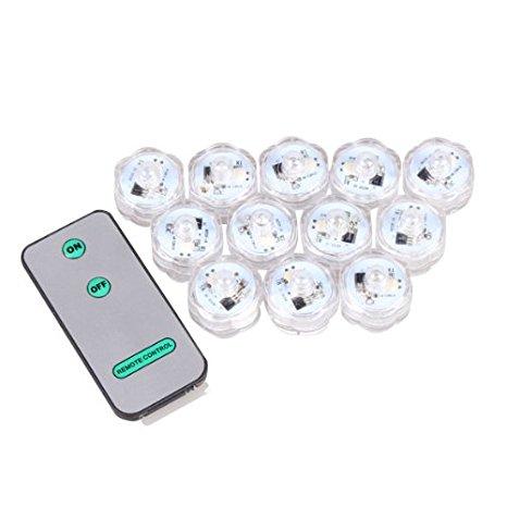 Pack of 12 Remote controlled Submersible Wedding Party Vase Plum Blossom Shape LED Tea Light Warm White