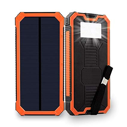 Solar Charger, Friengood 15000mAh Portable Solar Power Bank with Dual USB Ports, Outdoor Solar Phone External Battery Charger with LED Flashlight for iPhone, iPad, Samsung Galaxy and More (Orange)