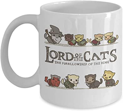 Coffee Mug - Lord of The Cats. The furrllowship of The Ring -11oz and 11 OZ White Black Ceramic Cup – Best Funny Cat Gift for Men Women Dad Mom Boy Girl