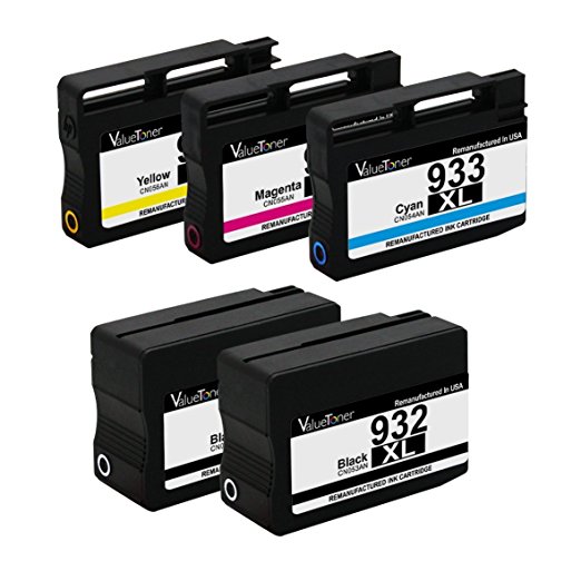 ValueToner Remanufactured Ink Cartridge Replacement for HP 932XL 933XL HP 932 933 (5 Pack) for HP Officejet 6600, Officejet 6700, Officejet 7612, Officejet 6100, Officejet 7610, Officejet 7110 Printer