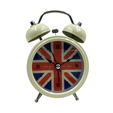 [High Quality]Hippih 2.5 Inch Quiet Clock Alarm Clock Loud Twin Bell Silent Quartz Analog Retro Vintage Bedside with Nightlight for Kids(British)
