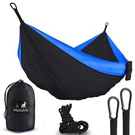 Double & Single Portable Camping Hammock - Parachute Lightweight Nylon with Hammok Tree Ropes Set- 2 Person Equipment Kids Accessories Max 1000 lbs Breaking Capacity - Free 2 Carabiners