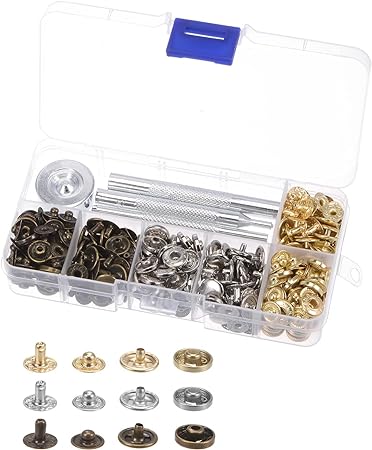 uxcell 90 Sets Leather Snap Fasteners Kit 10mm Metal Press Studs Buttons Tool with 4 Setter Tools & Storage Box for Clothing Leather Sewing