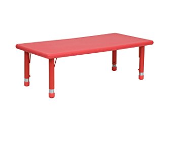 Flash Furniture YU-YCX-001-2-RECT-TBL-RED-GG Height Adjustable Rectangular Red Plastic Activity Table, 24 x 48"