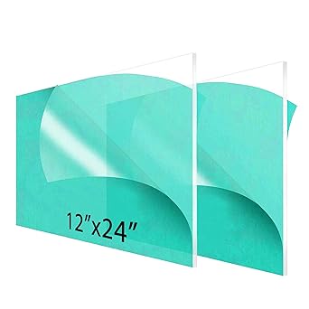 (Pack of 2) 12 x 24 Inch Clear Acrylic Sheets - 1/4 Inch Thick Plexiglass; Use for Crafts, Signs, Sneeze Guards - Cut with Cricut, Diode Laser, or Hand Tools - Durable Acrylic Plexi Glass