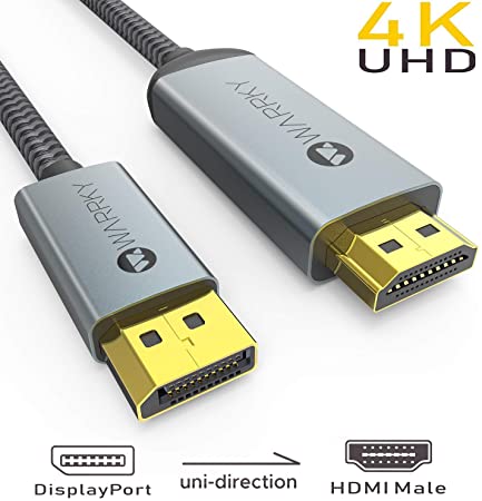 4K DisplayPort to HDMI Cable, WARRKY 10ft [ Gold-Plated Connectors, Aluminum Shell ] Uni-Directional 4K UHD High Speed DP to HDMI Cable Compatible for Lenovo, HP, DELL, GPU, AMD, NVIDIA, More