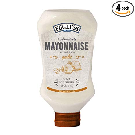 Eggless Mayonnaise – Egg Free Mayo with No Cholesterol – 12.4 oz – Sugar-Free, Vegan Mayo – Bio Mayonnaise with No Eggs – Pack of 4 – (Garlic)